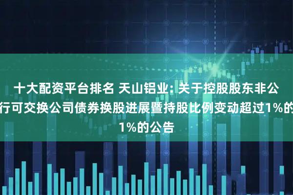 十大配资平台排名 天山铝业: 关于控股股东非公开发行可交换公司债券换股进展暨持股比例变动超过1%的公告